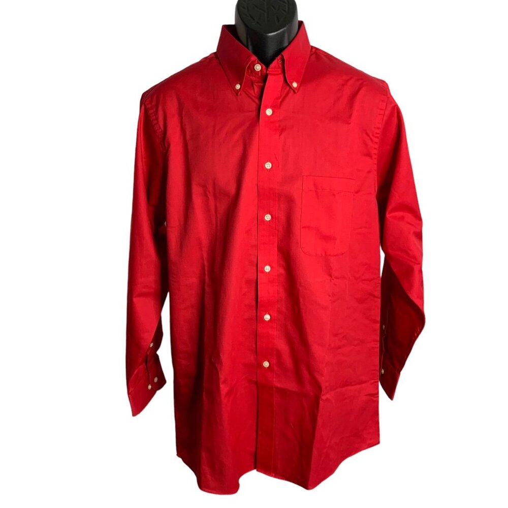 Arrow Classic Fit Button Down Shirt L Red Long Sleeve Pocket Cotton Blend NEW